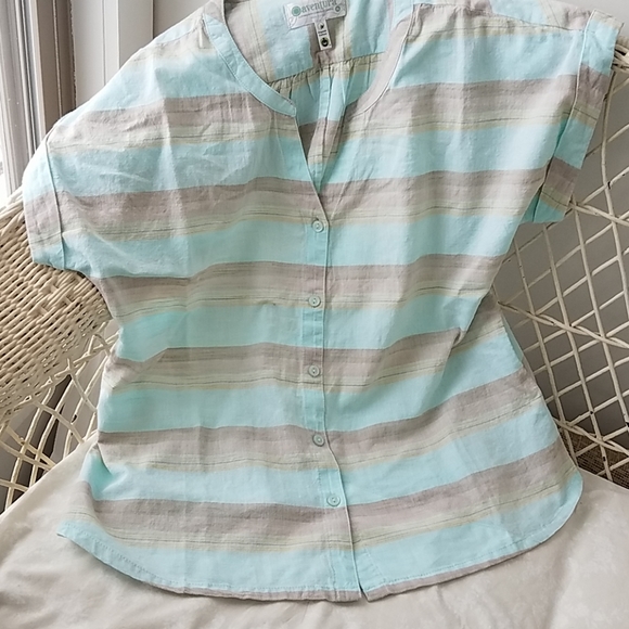 Aventura Blue/Tan Striped Fair Trade Organic Top - Picture 4 of 8